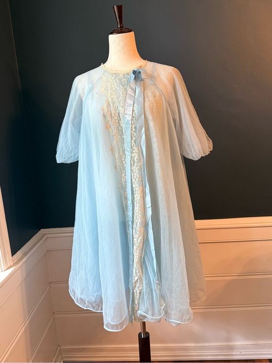 Vintage Other - Vintage 40s Light Blue Chemise Set with Ivory Lace Trim